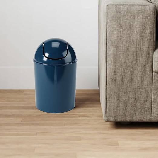 Umbra 1.25 Gallon Mini Waste Can with Removable Swing-Top Lid - Small Garbage Bin for Kitchen, Bathroom, Bedroom, Office - Compact Trash Can Fit Under Tables & Counters - Dark Blue