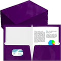 Yeaqee 100 Pack 2 Pockets Glossy Laminated Paper Folder First Day of School Presentation Folder Letter Size Two Pocket File Portfolio Holder Back to School Items Bulk for Teacher Office (Purple)