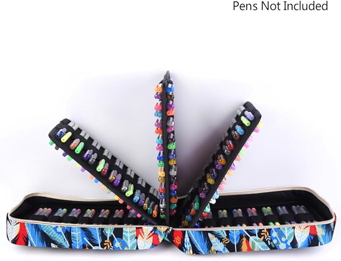qianshan Pencil Case Holder Slot - Holds 202 Colored Pencils or 136 Gel Pens with Zipper Closure - Large Capacity Pen Organizer for Watercolor Pens or Markers - Perfect for Artist.Blue Feathers