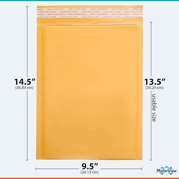 Large Kraft Bubble Mailers 9.5x14.5 inch #4 | Self Seal Padded Envelopes Cushioned Bubble Mailer | Usable Size 9.5x13.5 | Lightweight mailing Shipping Bags | 100 Pack Bulk | USA Made