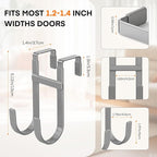 FYY Over The Door Hooks - 2 Pack Heavy Duty Dual-Hook Organizer Hanger with Non-Slip Rubber for Towels, Clothes, Hats & Bags Use in Bathroom, Bedroom, Kitchen - Fits Interior Doors Up to 1 3/8" Grey