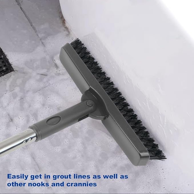 CELOX Grout Brush with Long Handle, Tile Grout Cleaner Brush for Tile Floors, for Shower Tile, for Cleaning Grout, Gray