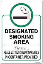 Locmorly Designated Smoking Area Place Extinguished Cigarettes In Container Provided Aluminum Sign, 8x12 Inch