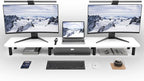 WEGASTU Dual Monitor Stand Riser 43.7 inch Large Extra Long Monitor Stand Riser Wide TV Stand Riser Monitor Stand for 2 Monitors Wood & Steel Leg Desktop Riser Desk Organization Home Office (White)