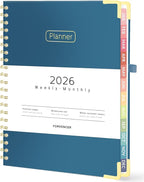 Forvencer 2026 Planner, Hardcover Calendar Planner Weekly and Monthly, Jan 2026 - Dec 2026, 8.5" x 11", Spiral Agenda Book with Tabs, Exquisite Daily Journal Organizer for Home School, Navy Blue