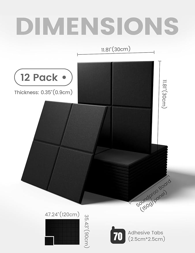 Large Felt Bulletin Board 48" x 36", 12-Pack 4-Compartment Wall Organizer, Cork Board Alternative with 70 Removable Adhesive Tabs, Modular Felt Panels for Home Office, Classroom and Study-Black
