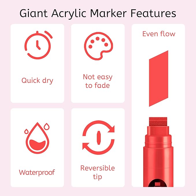 BIGTHUMB 3 Pcs Red Jumbo Permanent Markers: 15mm Wide Tip Thick Acrylic Paint Pen Large Calligraphy Marker for Rock Painting, Poster, Sign, Canvas, Glass, Wood, Ceramic