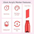 BIGTHUMB 3 Pcs Red Jumbo Permanent Markers: 15mm Wide Tip Thick Acrylic Paint Pen Large Calligraphy Marker for Rock Painting, Poster, Sign, Canvas, Glass, Wood, Ceramic