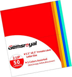 Gemsroyal Colored Half Sheet Shipping Labels Printable,5.5"×8.5" Half Page,5 Colors Assorted(Red,Orange,Yellow,Blue,Green),Color Neon Label Sticker Paper for Printer,Coloful Large Stickers Labels