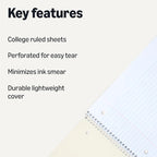 Amazon Basics College Ruled Spiral Notebook, 70 Sheets, 8" x 10.5", Assorted Primary Solid Colors, 3 pack