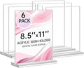 Yeahjiae 6 Pack T-Shaped Acrylic Sign Holder 8.5 x 11, Double Sided Clear Stand for Letter Size Paper, Essential Office Supplies for Menu, Tabletop, Counter & Wall Display, Garage Sale & Picture Frame for Office, Restaurant, Store, Home