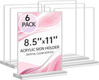Yeahjiae 6 Pack T-Shaped Acrylic Sign Holder 8.5 x 11, Double Sided Clear Stand for Letter Size Paper, Essential Office Supplies for Menu, Tabletop, Counter & Wall Display, Garage Sale & Picture Frame for Office, Restaurant, Store, Home