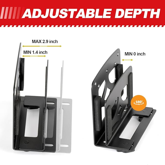 Adjustable Small Device Metal Holder, Wall Mount or VESA Mount Behind TV/Monitor for Cable Box, Modem, Router, Media Player, Switch, WII, mini PC, Mac Mini, OptiPlex MFF, Space Saving Design, Black