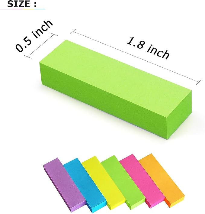 Eastern Wolf 30 Pads 0.5x1.8 Sticky Notes Flags Tabs Page Markers 6 Bright Color Sticky Index Tabs Page Flags 80 Sheet/Pad