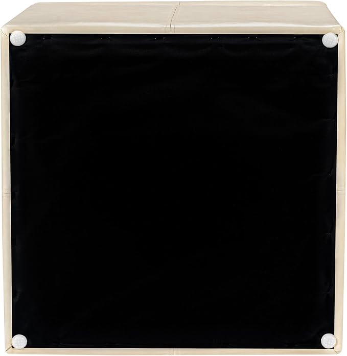 Adeco Faux Leather Cube Storage Ottoman, Warm Beige Ottomans for Living Room, Bedroom
