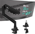 WALI Heavy Duty Single Monitor Arm for 17-49 Inch Flat Curved Ultrawide Screens, up to 33 Lbs, Adjustable Gas Spring Single Monitor Desk Mount for Home Office Gaming, VESA 75/100mm (GSM001XLN), Black