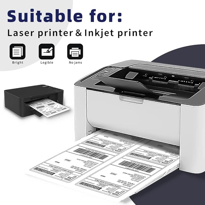 POLYSELLS Shipping Labels with Self Adhesive for Laser & Inkjet Printers, 4 Printing Labels Per Sheet, White 3.5 x 5 Inches - 500 Sheets (2000 Shipping Label Paper)