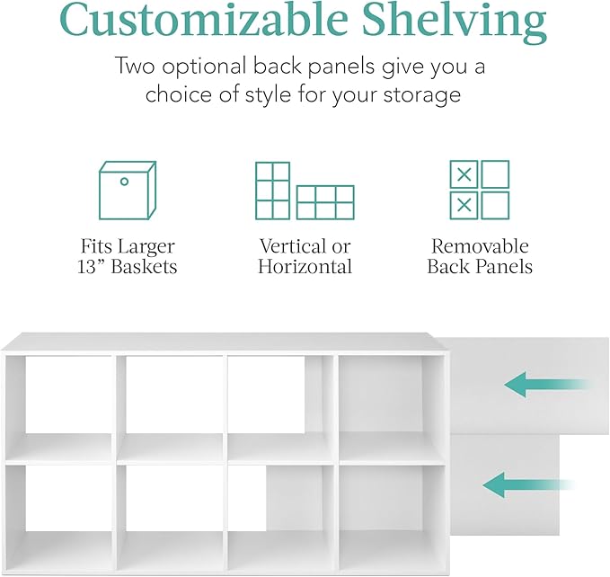 Best Choice Products 8-Cube Storage Organizer, 13.5in Shelf Opening, Bookcase, Display Shelf, Customizable w/ 2 Removable Back Panels – White