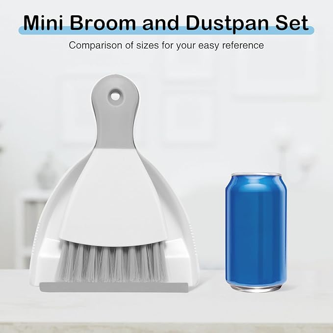 NACENA Mini Dustpan and Brush Set, Small Broom and Dustpan Set Dust Pan and Mini Hand Broom Dustpan and Broom Combo Compact for Home Table Keyboards Sofa Kitchen, White & Gray