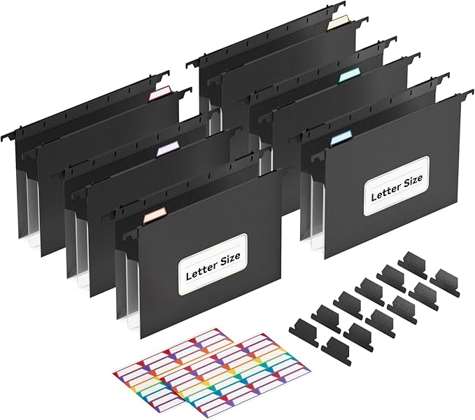 ThinkTex Extra Capacity Plastic Hanging File Folders, 6 Pack Reinforced Expanding Hang Folder Letter Size,Accordion Pocket,Heavy Duty 3.15 Inch Expansion,Hanging Folder Organizer for Office Home