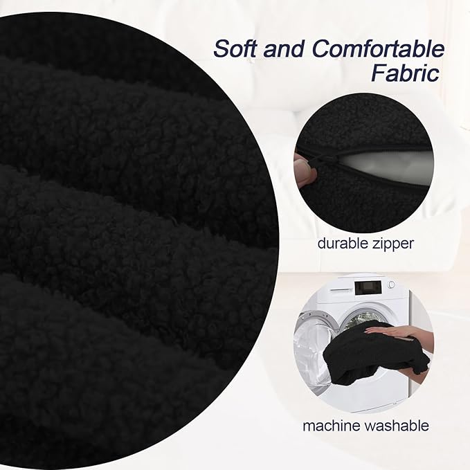MeMoreCool Stuffed Round Pouf Ottoman Foot Rest, Floor Pouf Foot Stool with Soft Foam Chunk Filling, Small Round Ottoman Footstool Circle Footrest for Living Room, Black