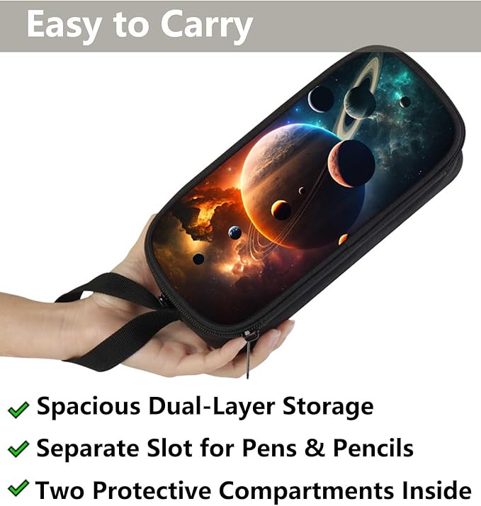 AnySmic Galaxy Solar System Pencil Case for Boys and Girls, Space Large Pencil Pouch or Pen Bag Organizer for Kids, School Pen Case with Double Zipper, Gifts for Elementary Student