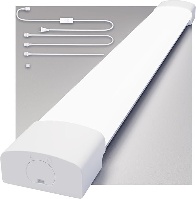 Modlicht LED Shop Light Fixture, 2FT Linkable 18W Plug in Wall Light, 5000K Closet Light for Workbench Kitchen Basement, Under Cabinet Lighting, LED Tube Light Fixture with Plug, Triproof, White