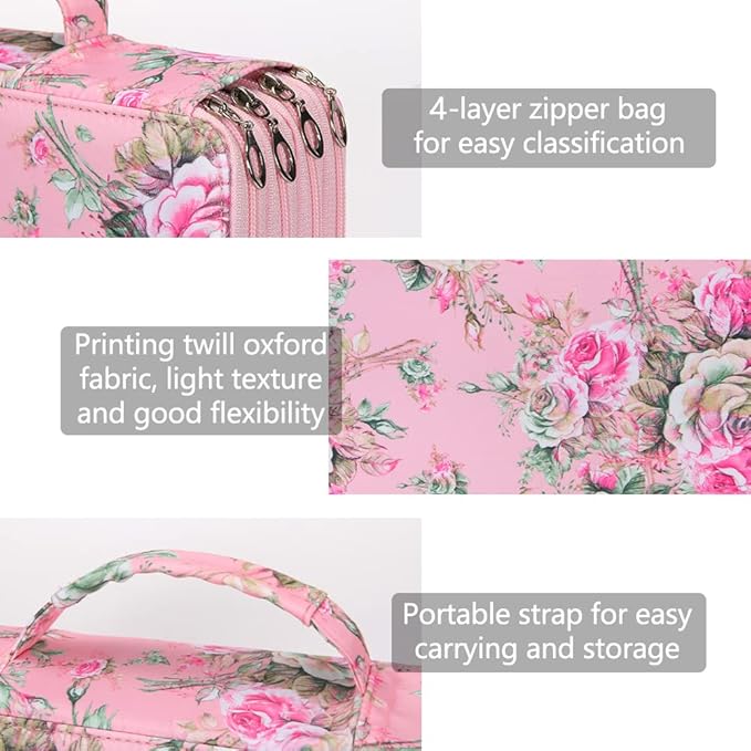Vomgomfom Large Capacity Pencil Case - Zipper Closure Twill Fabric Case for 300 Colored Pencils or 200 Gel Pens, Artist Organizer (Pink Rose)