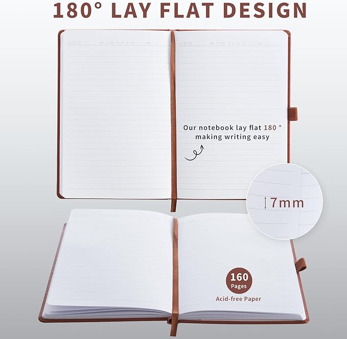 Heture Hardcover Notebooks, A5 Lined Journals Notebook for Writing 160 Pages, 8.2 x 5.5 inch, Classic Ruled Notebooks for College/Work/Travel(Brown 1 Pack)