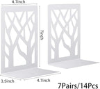 MSDADA Bookends, Book Ends for Shelves, Bookends for Office, Book Ends for Heavy Books, Book Shelf Holder Stand Home Decorative，Metal Bookend Supports, Book Stoppers, White(7 Pairs)