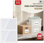 H4D 48 Pack Labels for Storage Bins, 3" x 5" Plastic Clear Adhesive Index Card Holders, Tote Label Pockets for Organizing Storage, Library Card, Shelves