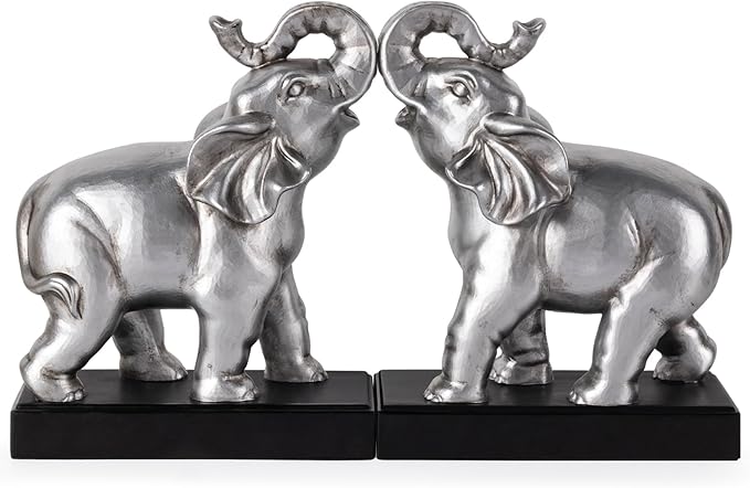 MXARLTR Elephant Book Ends Decorative, Bookends for Shelves, Book Ends for Heavy Books with Anti-Slip Pad for Book Lovers Heavy Book Holder for Home Office Decor (Silver)
