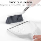 NACENA Mini Broom and Dustpan Set, Small Dust Pan and Brush Set with Handle Dustpan Teeth for Cleaning Hair Suitable for Office Desks Drawers Sofas Outdoor Camping, White & Gray