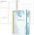 Daily Planner Undated - A5 To Do List Notebook Hourly Schedules, Spiral Appointment Planner for Women and Men, PVC Hardcover, Inner Pocket, Elastic Closure, 5.8" x 8.3", Blue Watercolor