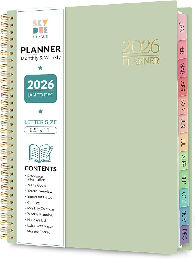 2026 Planner, Weekly and Monthly Planner, January 2026 - December 2026, 8.5" x 11" Agenda Planner with Monthly Tabs, Goal Setting & Time Management Organizer for Women & Men