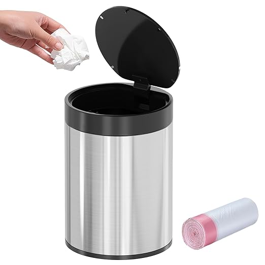 SolaceCove Mini Trash Can for Desk 0.4 Gallon,1.5L Stainless Steel mini Desk Trash can with Lid,Tiny Trash Can for Desk with 1 Roll Bags for Office, Home, Car,(Brushed Gray)