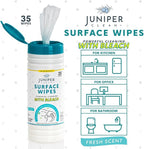 Juniper CLEAN 1 Pack Surface Cleaning Wipes with Bleach, All-Purpose Cleaner for Bathroom, Kitchen, Office, 35 Count Canister, 7.5" x 7" Sheet, Fresh Scent, Lint Free & Durable