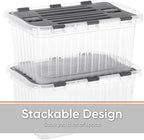 Superio Storage Bins with Lids, Clear Plastic Containers for Organizing, Stackable Totes, BPA Free, Odor Free, Organizer Boxes for Home, and Dorm, 35 Quart (4 Pack, 20.25"x14"x10.5")