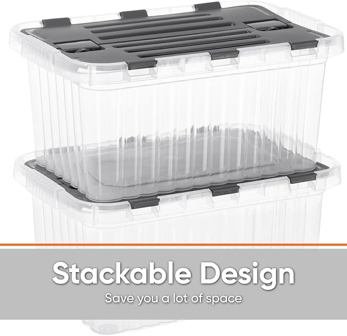 Superio Storage Bins with Lids, Clear Plastic Containers for Organizing, Stackable Totes, BPA Free, Odor Free, Organizer Boxes for Home, and Dorm, 17 Quart (2 Pack, 15"x10"x10.25")