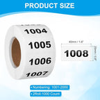PATIKIL 0.8 x 1.6 Inch Inventory Number Sticker, 2 Roll 1002 to 2000 Consecutive Number Labels Self-Adhesive Labels Tag 1000 Stickers for Office Warehouse Numbering Classification, Black