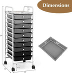 GLACER 10 Drawers Rolling Cart, Storage Cart with w/Removable Drawers & Steel Frame, Utility Mobile Trolley w/Universal Casters & 2 Brakes, Organizer Cart for Home, School, Office (Gradient Grey)