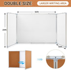 Mooliwe 72"x24" Tri-fold Cork Board Whiteboard, Foldable Combination Magnetic Dry Erase Bulletin Board & Corkboard with Aluminum Frame Wall Mounted for Home, Office and School(Wood)