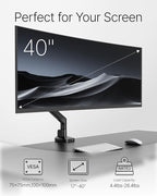 monTEK Deluxe Monitor Arm with USB A/C up to 40 Inch Holds 26.4 lbs Curved Screens Aluminum Fully Motion Single Monitor Stand with Clamp/Grommet, Quick Release Plate,75/100mm VESA, MA1008UCBK