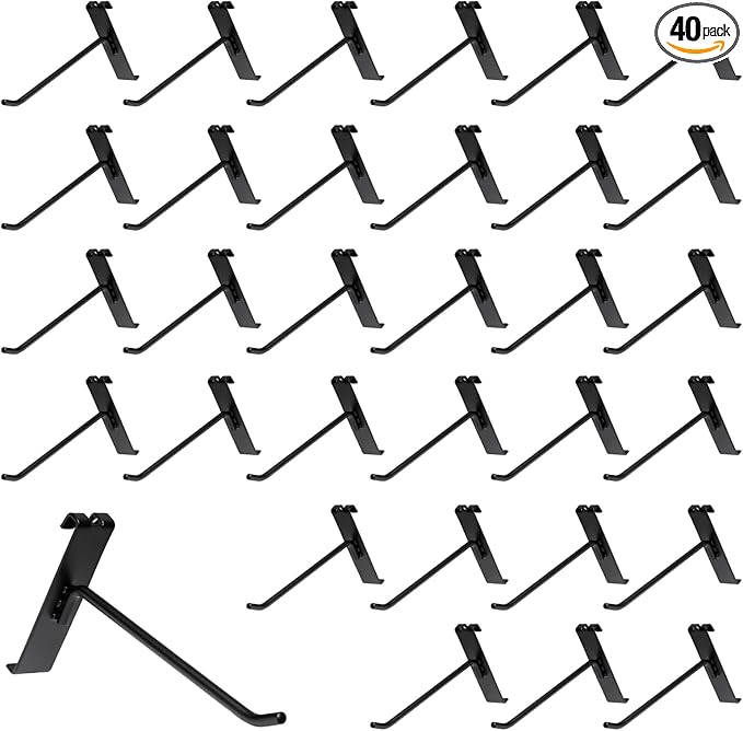 PYBTOOL 6 Inch Gridwall Hooks, Grid Panel Hanging Hooks for Retail, Home, and Workspace Organization, Displays, and Storage Solutions(40Pack,Black)