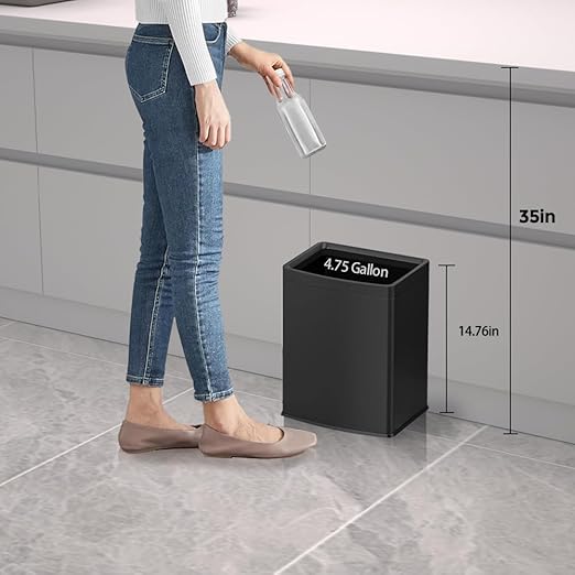 YOJIA 4.7 Gallon/18L Black Trash Can,Commercial Metal Trash Bin, Large Capacity Garbage Can, Business Waste Basket, for Desk, Office,Kitchen, Hotel, Home(18L Black)