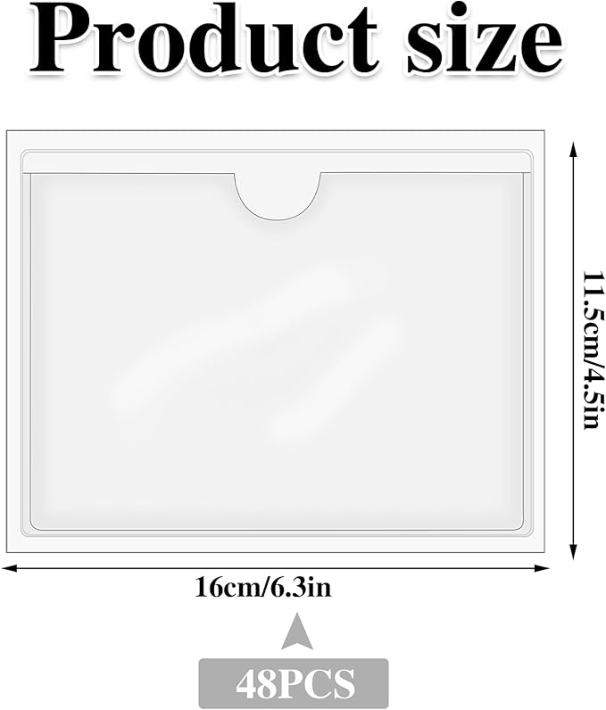 48 Pack 4" x 6" Index Card Holder Adhesive Plastic Label Holders Clear Tote Bag Labels Stickers for Organizing Storage Bins Library Card Shelves