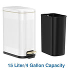 BETHEBEST Bathroom Trash Can with Lid,4 Gallon /15L Rectangular Garbage Can with Removable Inner Wastebasket,Soft Close, Step Stainless Steel Trash Can for Bathroom,Kitchen,Office(White)