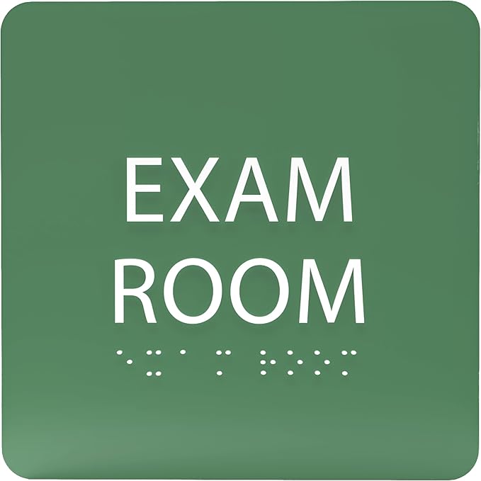 ADA CENTRAL SIGNS - 6" X6" Exam Room Sign - ADA Compliant Tactile Graphics Grade 2 Braille Text Acrylic Wall Signs - Educational Institution Directional Assistance Test Center Door Sign for Schools