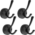 TOFIIGREM Matte Black Wall Hooks, 4 Pack Heavy Duty Coat Towel Hook Metal Double Backpack Hook Wall Mounted, Bath Towel Hooks for Entryway Cubicle Bathroom Closet Garage