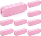 Feifeiya 8 Pcs Silicone Pencil Case Pen Zipper Pouch Bags Aesthetic Back to School Gifts Stationery Travel Toiletry Makeup Coin Organizer Waterproof Valentines Galentines Party Favors (Pink)
